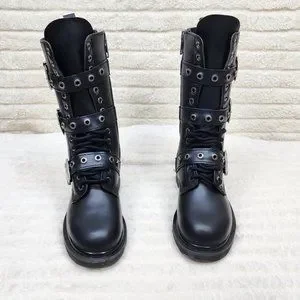 Goth Combat Biker Boots Black Matte Lightning Bolt Tread Bolt 330 DEMONIA  main image 4